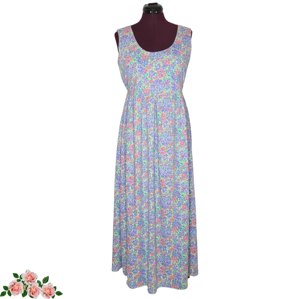 Tikal Trading Co Maxi Dress Cottagecore Floral Print 90's BOHO Coastal Modest Lg